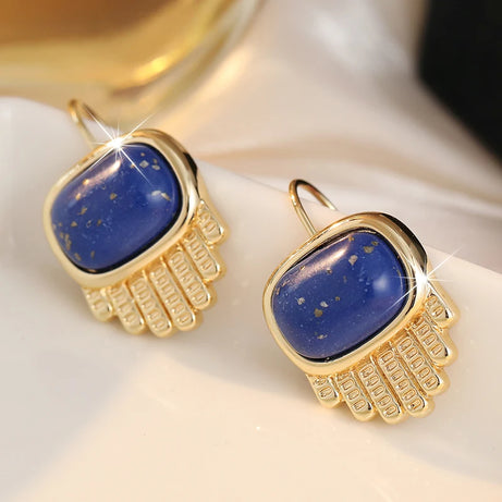 Court Style Vintage Synthetic Lapis Lazuli Waterdrop Dangle Earrings for Women Luxury Elegant Banquet Celebration Jewelry Crafts - Charlie Dolly