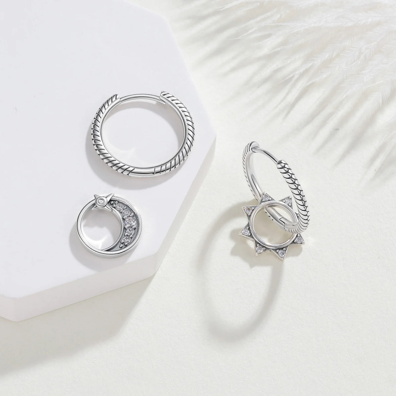 Sterling Silver Sun Moon Celestial Hoop Earrings Jewelry