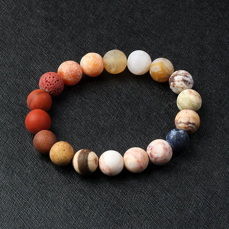 Nine Planets Solar System Beaded Bracelet, Natural Stone Galaxy Cosmic Talisman
