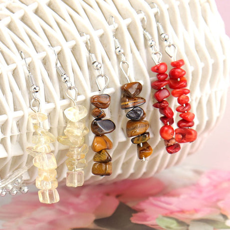Chip Natural Stone Crystal Earrings Raw Gemstone Amethyst Lapis Lazuli Tiger's Eye Rose Quartz Chakra Earring - Charlie Dolly