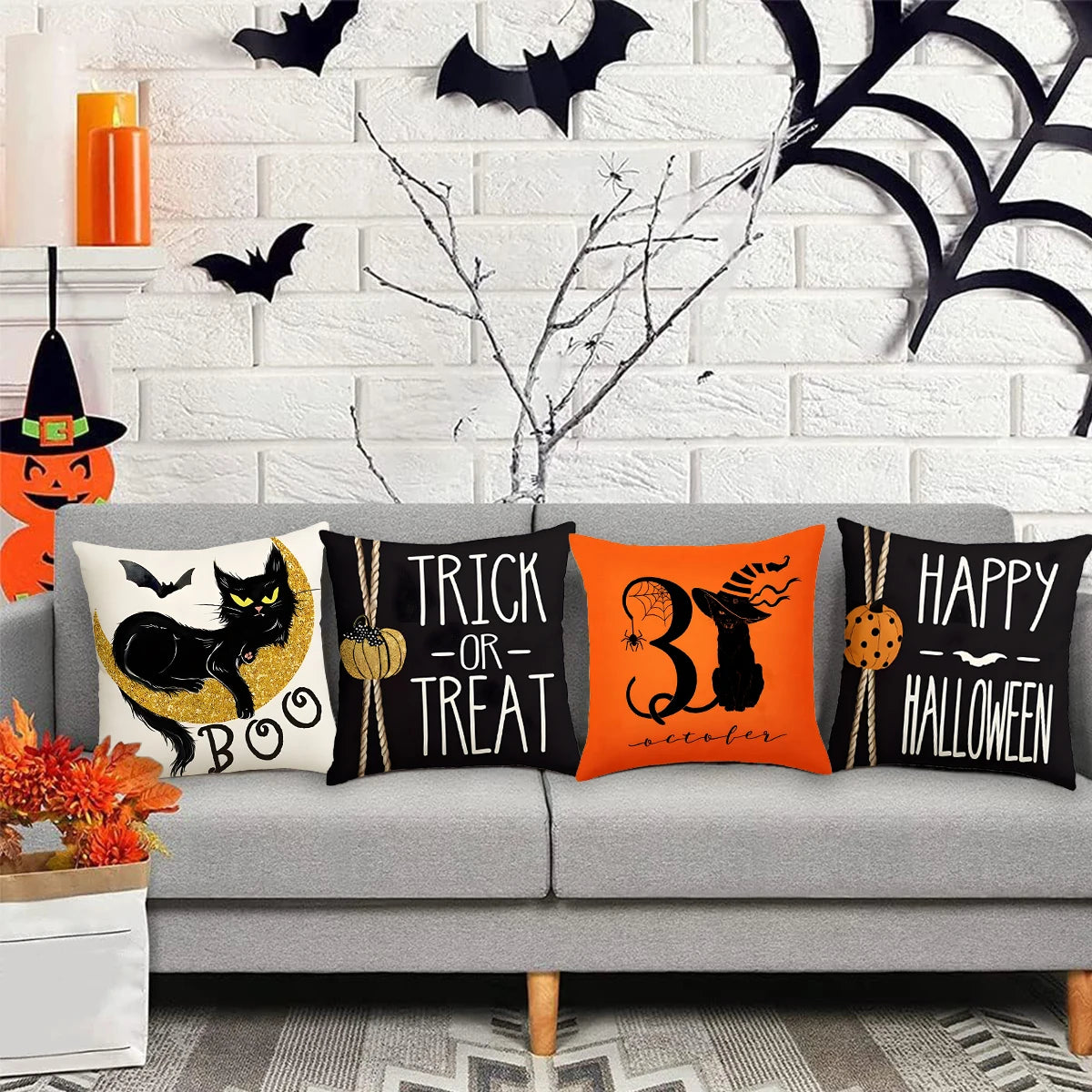 Halloween Pumpkin Ghost Pillowcase Happy Halloween Party Decorations For Home 2024 Trick or Treat Spider Bat Cat Pillow Covers - Charlie Dolly