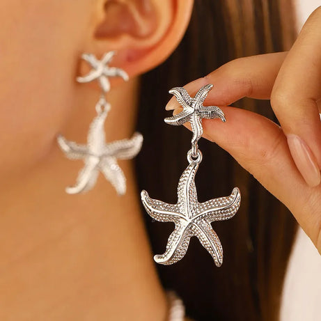 Large Gold Starfish Stud Earrings Jewelry