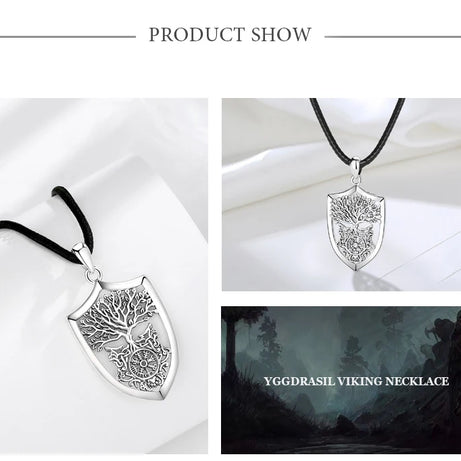 S925 Sterling Silver Viking Yggdrasil Compass Pendant Necklace, Tree of Life Wolf Norse Amulet