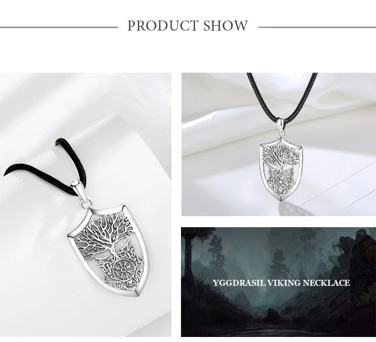 يودورا 925 فضة فايكنغ البوصلة Yggdrasil قلادة شجرة الحياة الذئب تميمة قلادة نورس مجوهرات بسيطة للرجال والنساء