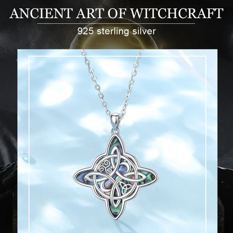 Witch Knot Amulet Necklace with Natural Abalone, S925 Sterling Silver