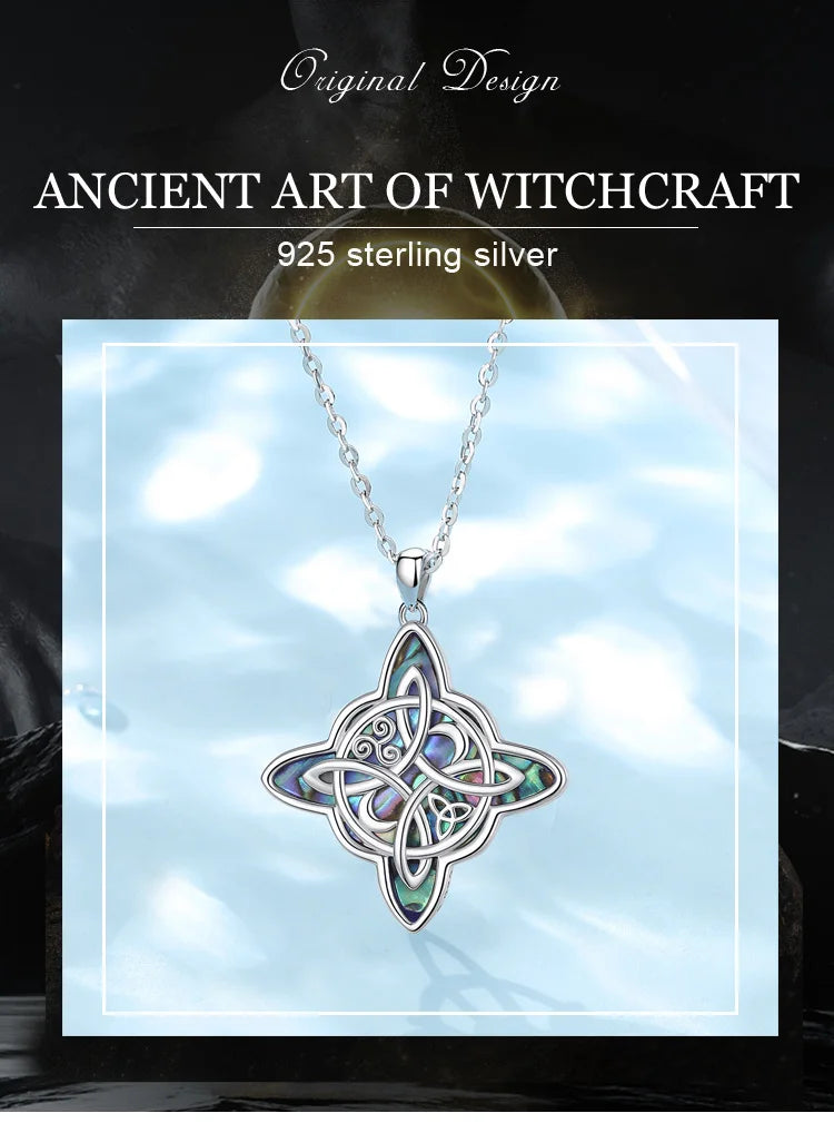Eudora original 925 Sterling Silver Witch Knot Necklace for Men Women Natural Abalone Witchcraft Amulet Pendant Wicca Jewelry