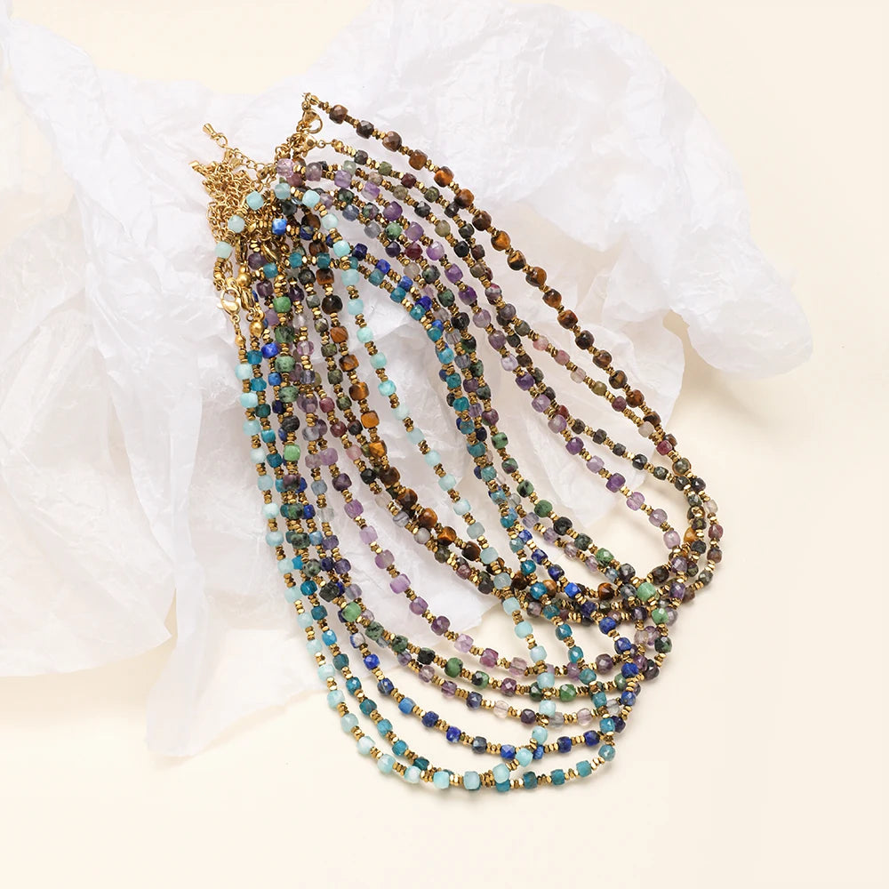 ZMZY 4MM Faceted Amethyst Necklace Natural Stones Beaded Collier Femme Women BOHO Necklace For Women Statement Jewelry