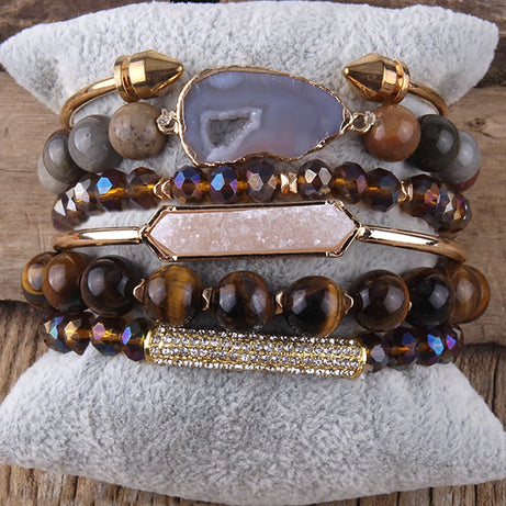 Fashion Boho Natural Stone Beaded Bracelet Jewelry Multi 6pc Stack Bracelet & Bangle Sets For Women Gift - Charlie Dolly