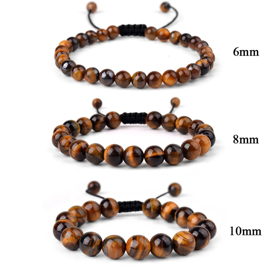 Natural Stone Beaded Bracelet — Tiger Eye, Agate & Lava