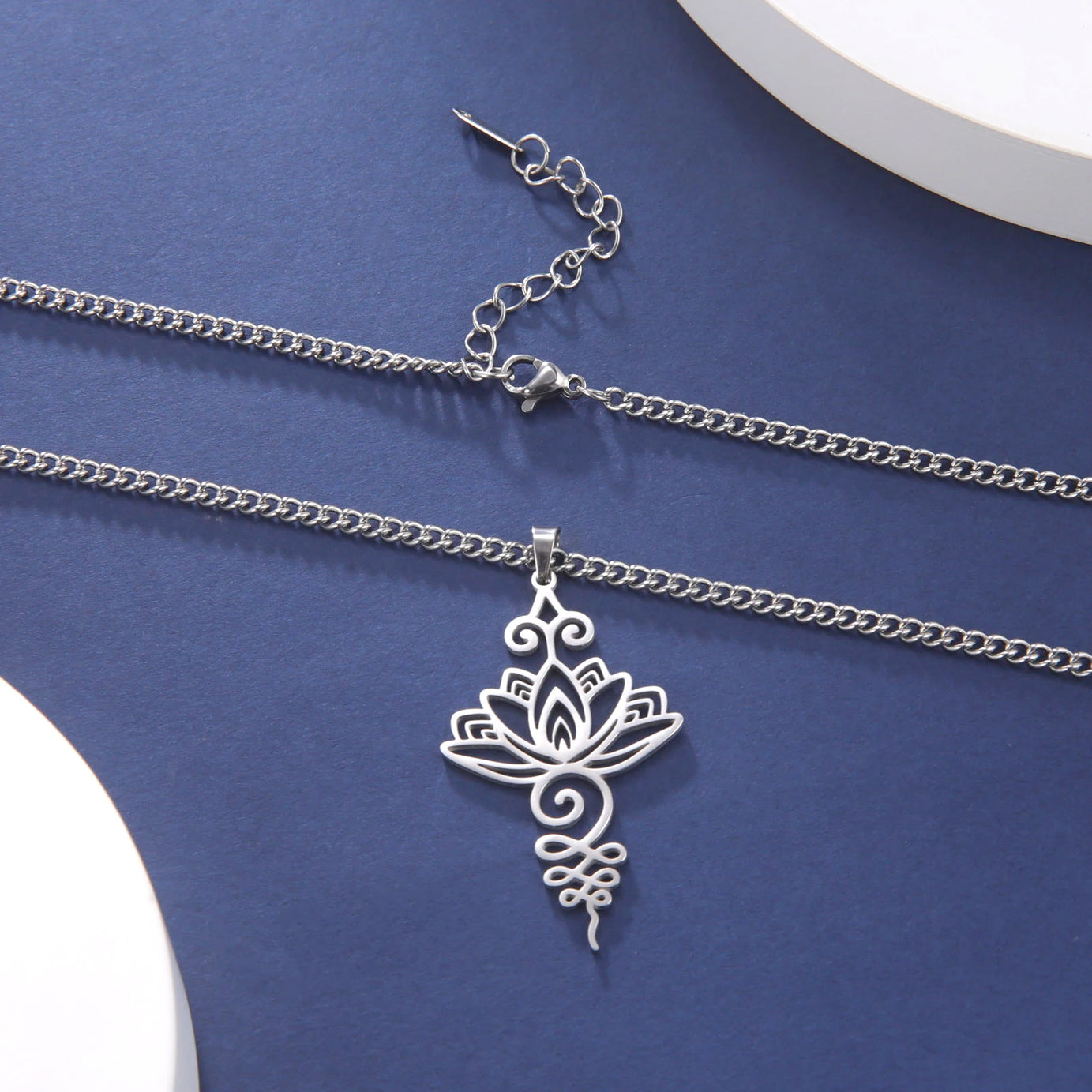 Lotus & Unalome Chakra Pendant, Stainless Steel Sacred Path Necklace