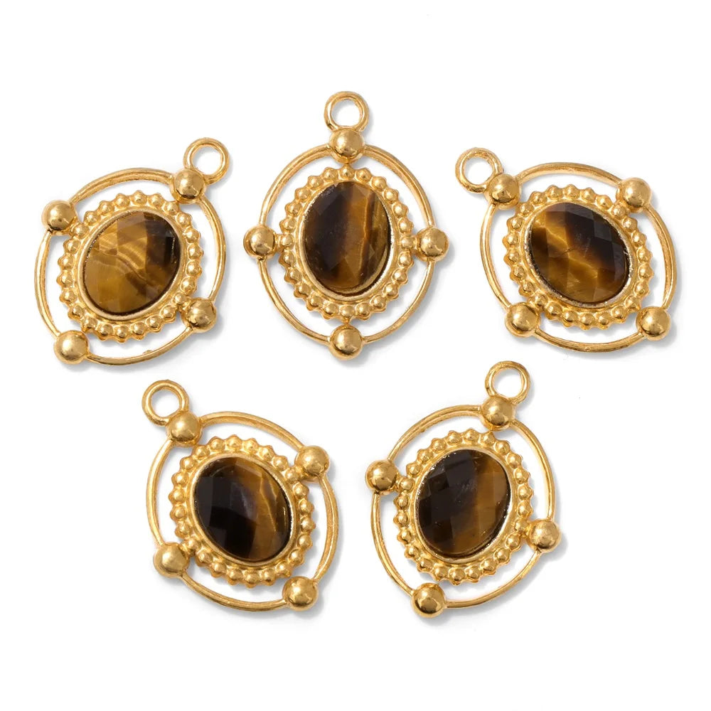 2pcs Vintage Natural Stone Charms Oval Shape Lapis Lazuli Pendant For Jewelry Making Necklace DIY Earrings Accessories 16x18mm