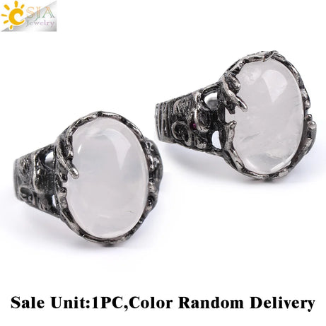 CSJA Vintage Silver Rings Natural Stone Amethyst Ring for Women Adjustable Design Handmade Fashion Jewelry Boho Accessories H765 - Charlie Dolly