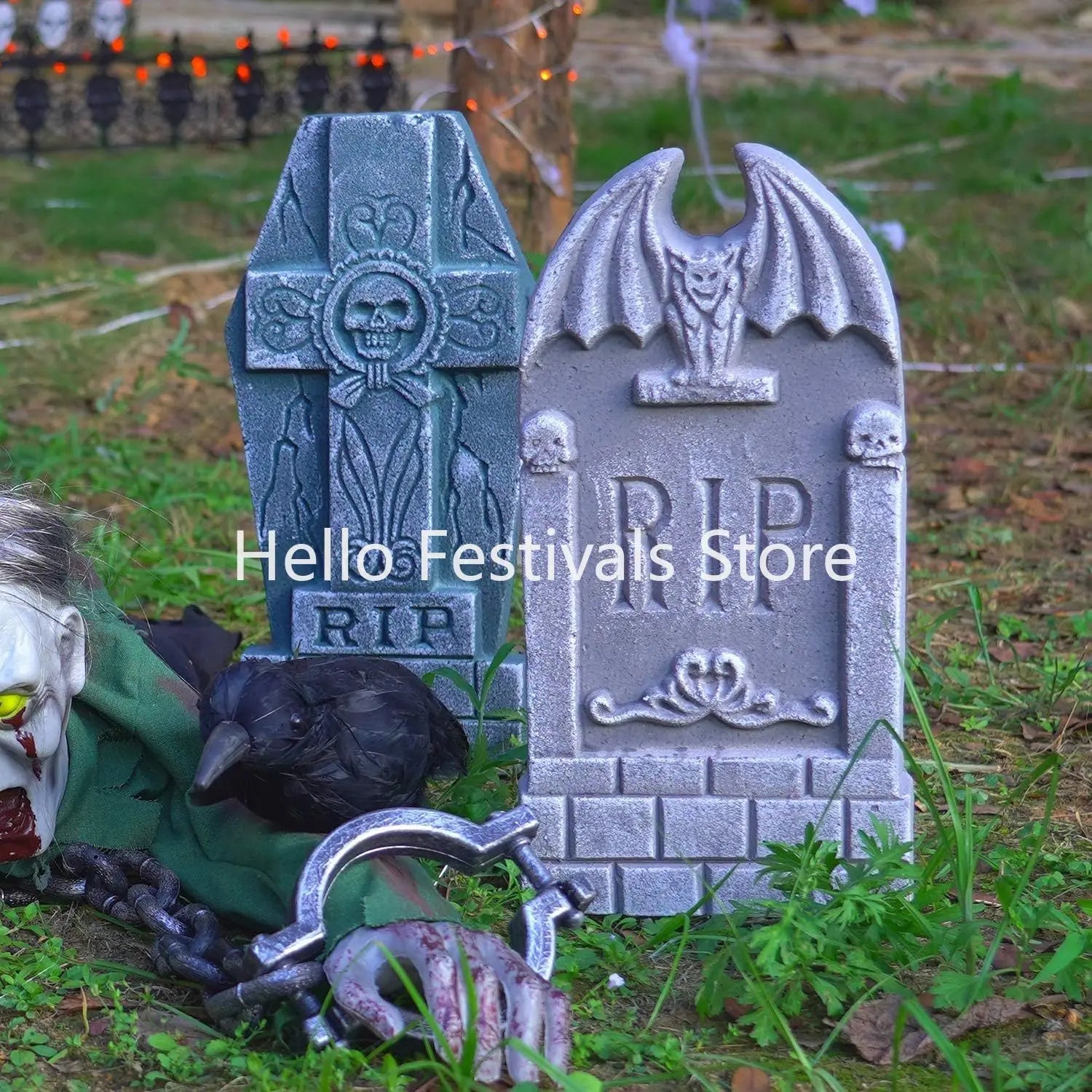 Halloween Foam Tombstones, 6 Pack 17" Headstone Decorations for Halloween Graveyard, Yard, Garden, Outdoor Tombstone Decorations - Charlie Dolly