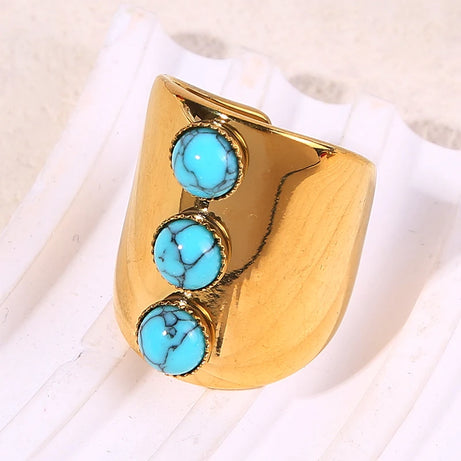 Vintage Wide Three Natural Stone Rings For Women Girls Retro Open Boho Bohemian Stainless Steel Ring Wedding Engagement Jewelry - Charlie Dolly