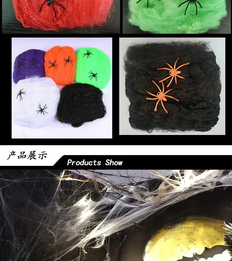 1pc Halloween Elastic Spider Web with Spider Horror Haunted House Yard Scene Arrangement Halloween Faux Decorative Props 2024 - Charlie Dolly