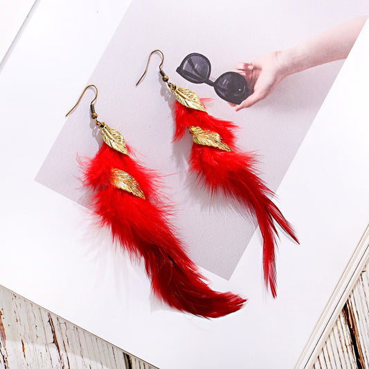 Bohemian Gold Color Long Alloy Tassel Earrings Women Kolczyki Vintage Wood Beads Feather Statement Earrings Fashion Jewelry 2019 - Charlie Dolly