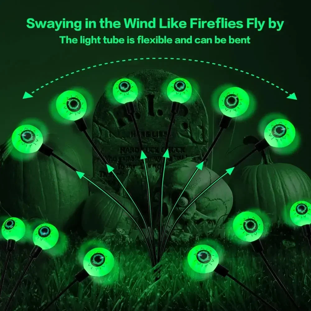2024 Halloween Outdoor Solar Powered Scary Eyeball Lights Led Green Eyeball Blinking Firefly Lights Waterproof Solar Path Lights - Charlie Dolly