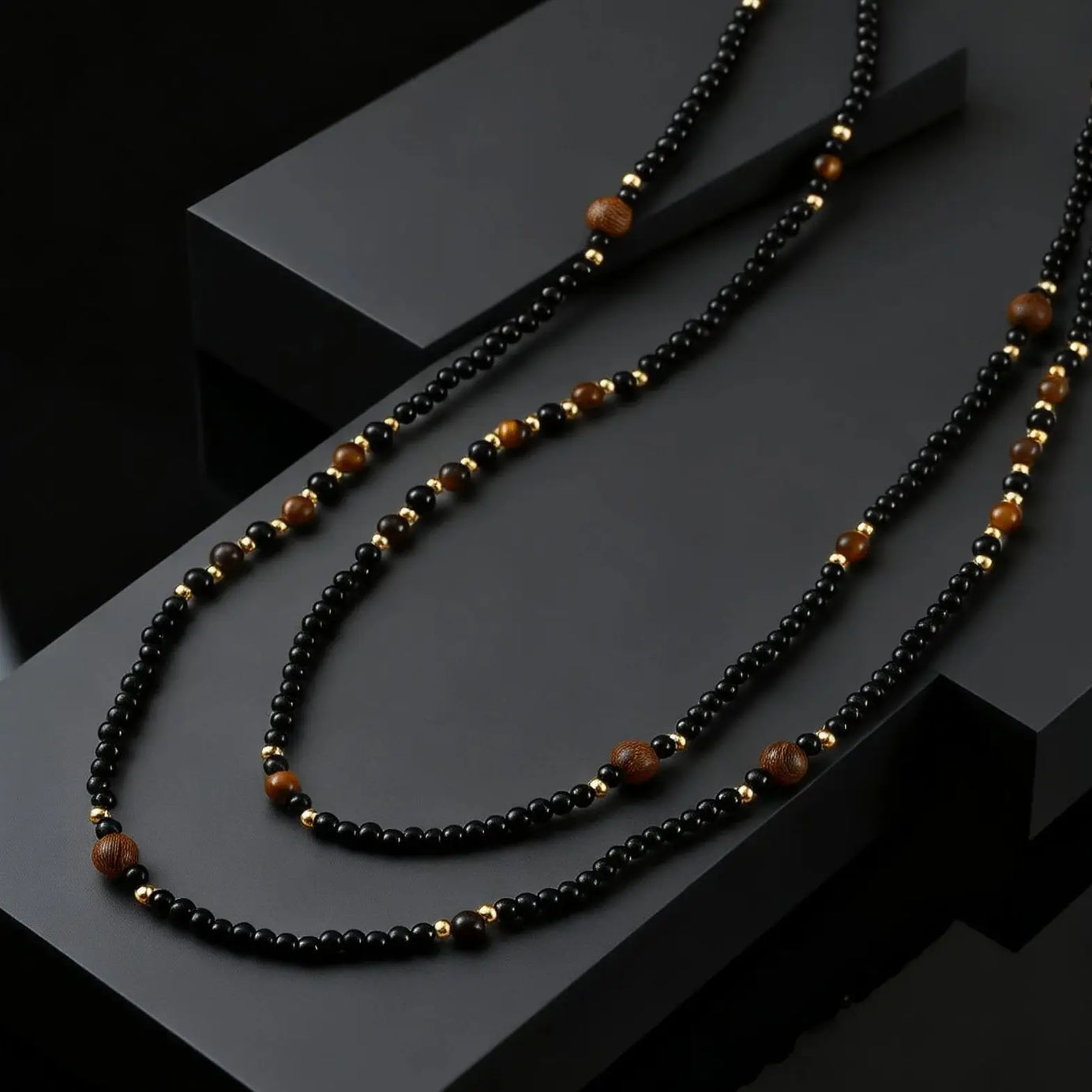 Black Agate Natural Stone Tiger Eye Beads Chain Necklace for Men, Retro Long Sweater Chain Necklace, Fashion Boho Jewelry Gift - Charlie Dolly