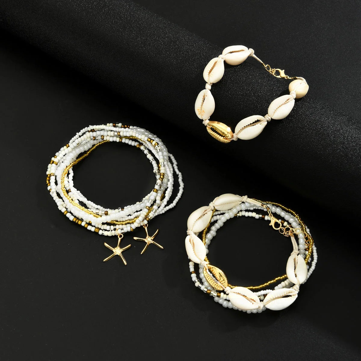 New Summer Beach Starfish Shell Beaded Pendant Anklet for Women Boho Retro Trend Multilayer Foot Jewelry Holiday Accessory 2025