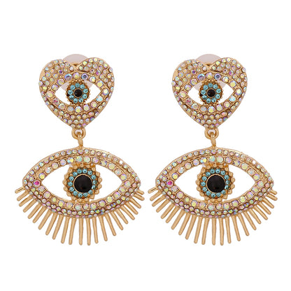 JUJIA Trendy Ethnic Love Heart Shape Evil Eye Drop Earrings For Women Vintage Statement Crystal Dangle Earring Jewelry Gift