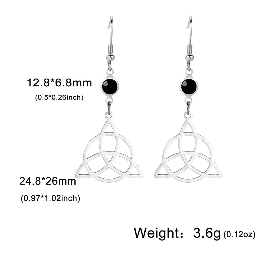 Triple Moon, Rune & Pentagram Hoop Earrings, Stainless Steel Witchy Amulet
