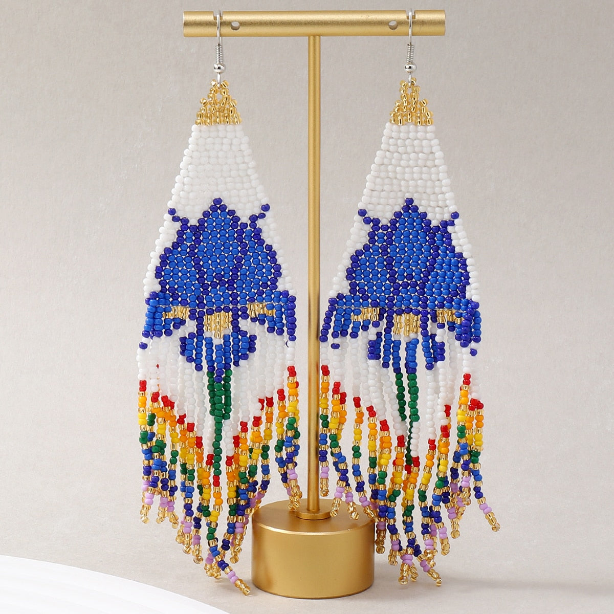 Bohemian Earrings for Women Long Bead Earring Handmade Weaving Statement Dangle Ear Studs With Oil Painting Style - Charlie Dolly