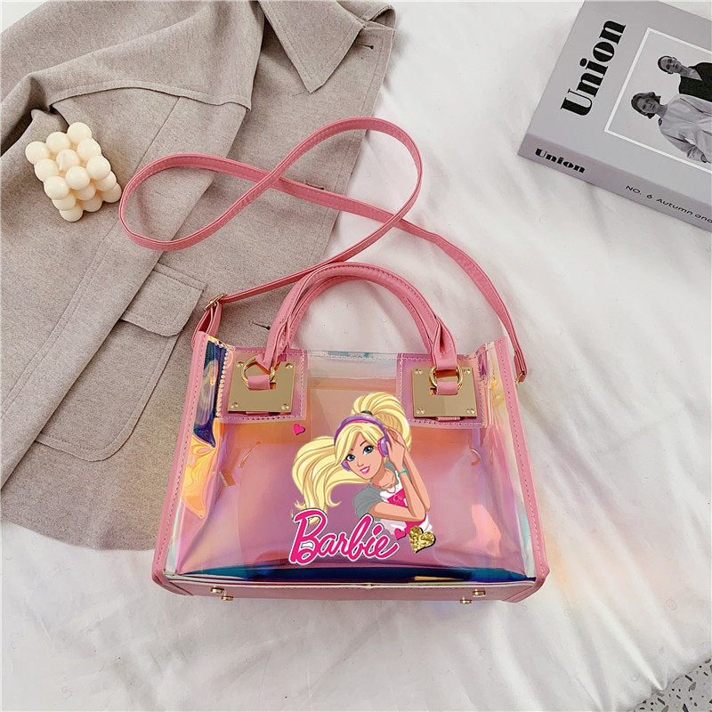 Barbie Princess Summer Transparent Handbag Anime Y2K Girls Lasers Beach Bag Shoulder Bag Ladies Tote Bags Pu Messenger Organizer - Charlie Dolly