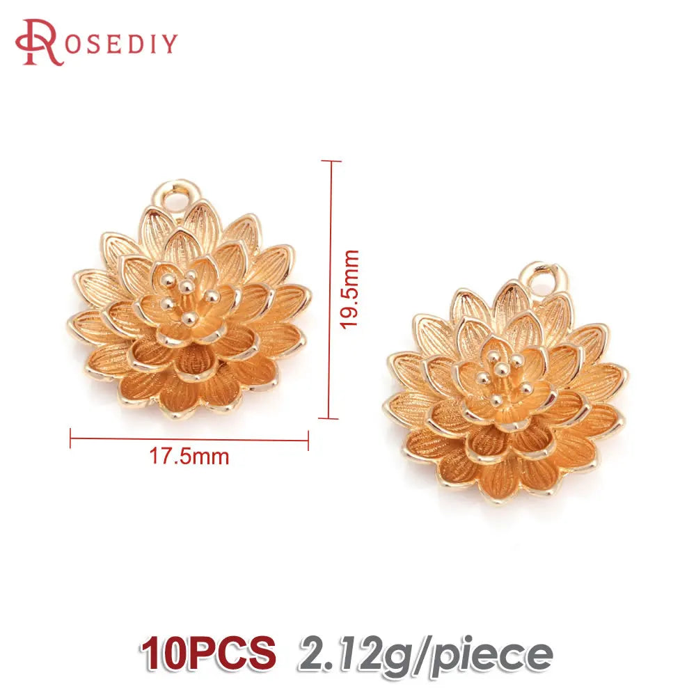 18K Gold Color Brass Lotus Flower Charms Pendants High Quality Diy Necklace Earrings Jewelry Making Accessories