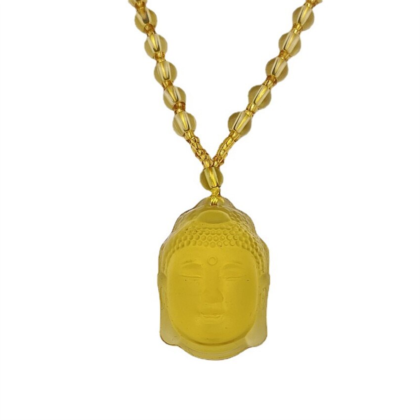 High Quality Unique Natural Yellow Quartz Carved Buddha Lucky Amulet Pendant Necklace Frosted Buddha head Amitabha Pendant - Charlie Dolly