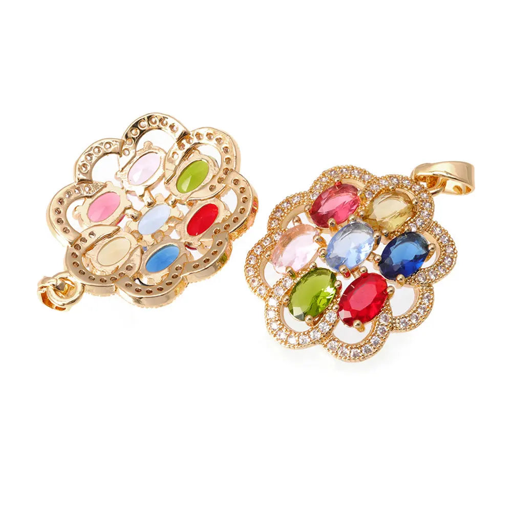 18K Gold Color Brass and Zircon Lotus Flower Necklaces Charms Pendants High Quality Diy Jewelry Accessories Making Supplies