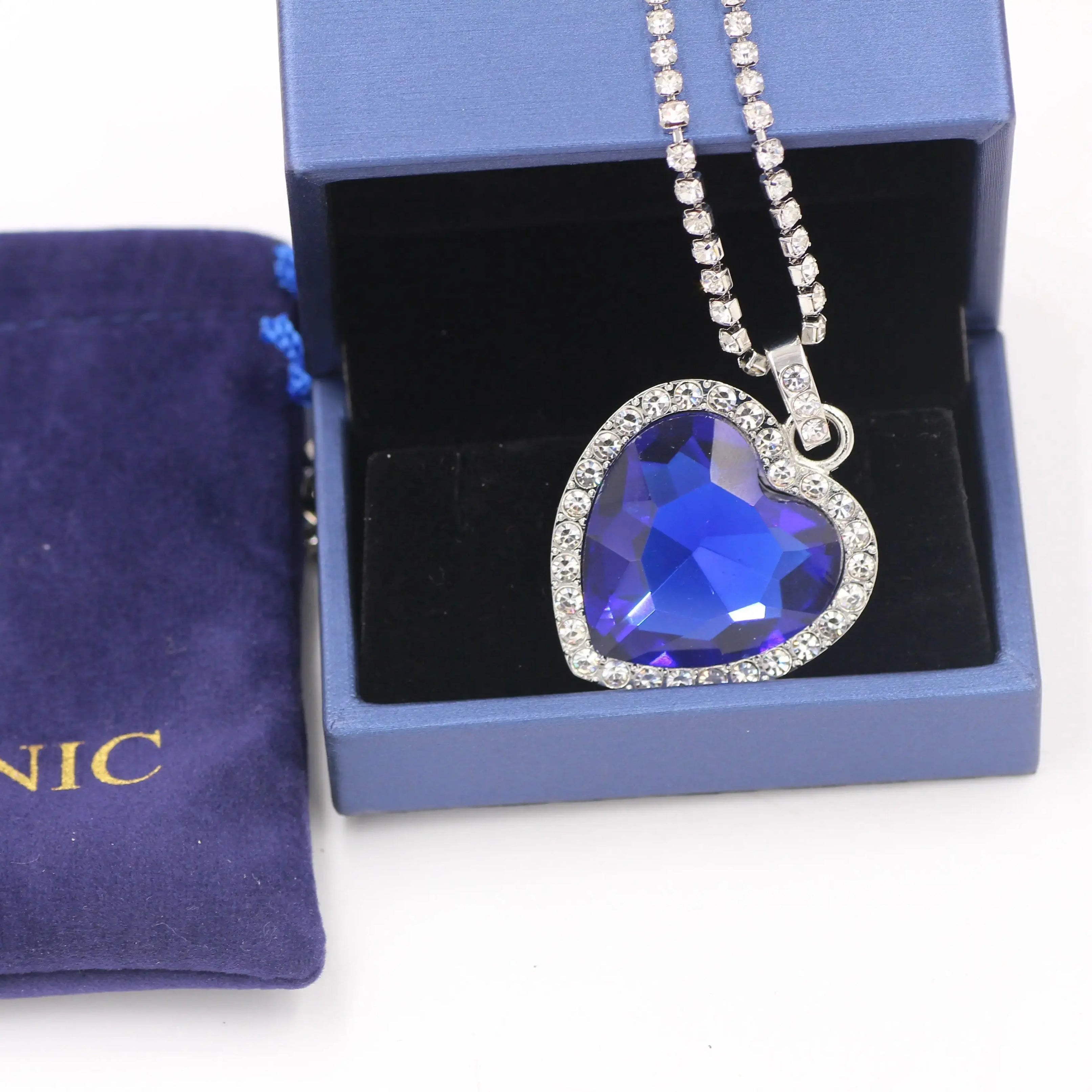 Titanic Heart of Ocean Blue Crystal Pendant Necklace, Timeless Love Amulet