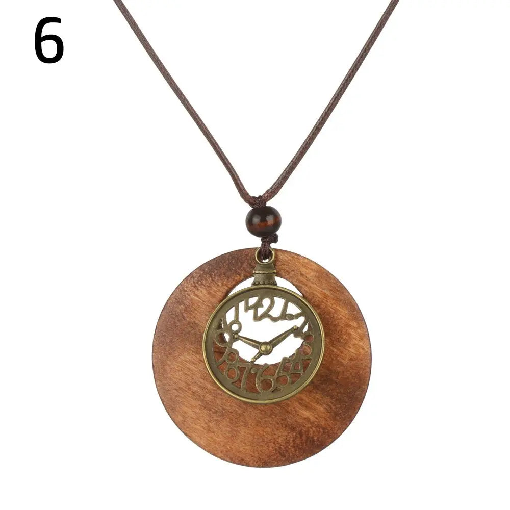 Nepal Wood Bead Tassel Sweater Chain Necklace Jewelry