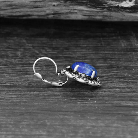 Vintage Plumflower Natural Lapis Lazuli Rhinestone Earrings For Women Tibetan Silver Plated Natural Stone Tiger Eye Earring - Charlie Dolly