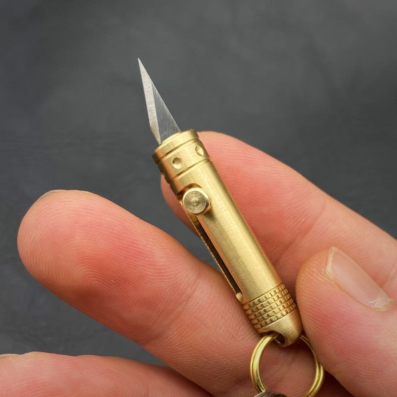 Brass Mini Knife Self-defense Keychain Gift Gun Bolt Paper Cutter Outdoor Carry-on Demolition Express Utility Knife Cutting Tool - Charlie Dolly