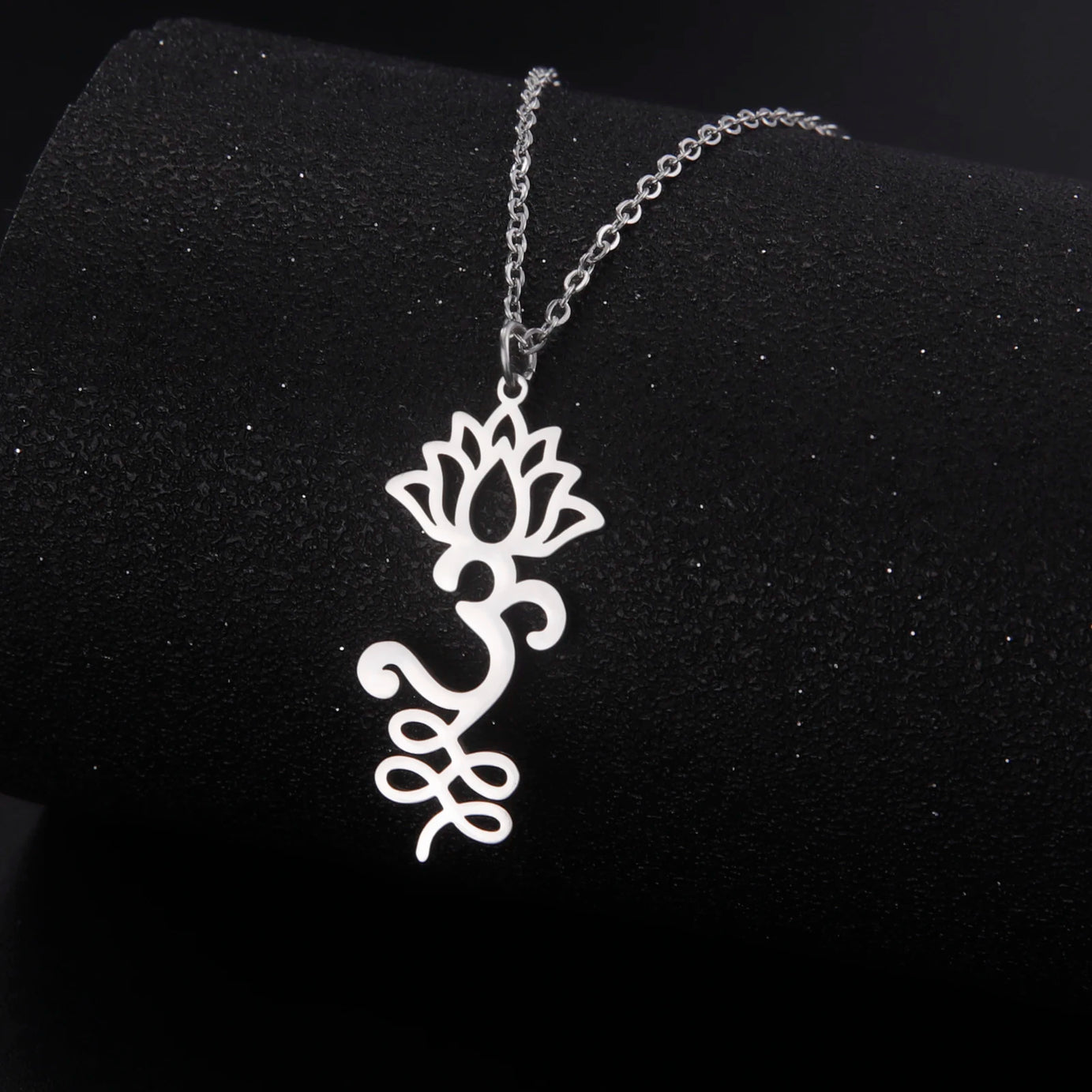 Lotus & Unalome Chakra Pendant, Stainless Steel Sacred Path Necklace