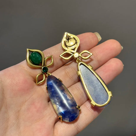 Vintage Sapphire Blue Lapis Lazuli Drop Earrings Statement Woman 2025  Luxury Designer Brands Charm Antique Jewelry Accessories - Charlie Dolly