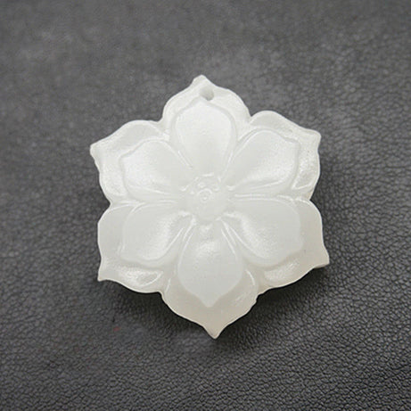 Natural White Jade Rich Flower Pendant Necklace, Hand-Carved Luxury Talisman