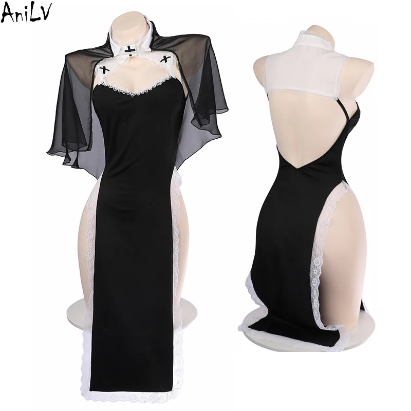 AniLV New Nun Series Uniform Halloween Cosplay Women Medieval Convent Sister Dress Outfit Set Costumes - Charlie Dolly