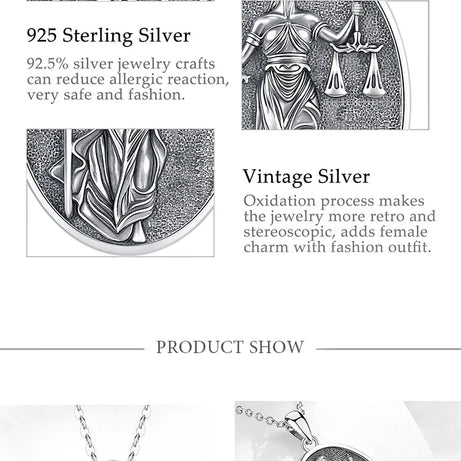 S925 Sterling Silver Themis Goddess of Justice Pendant Necklace, Sword & Scales Wicca Talisman