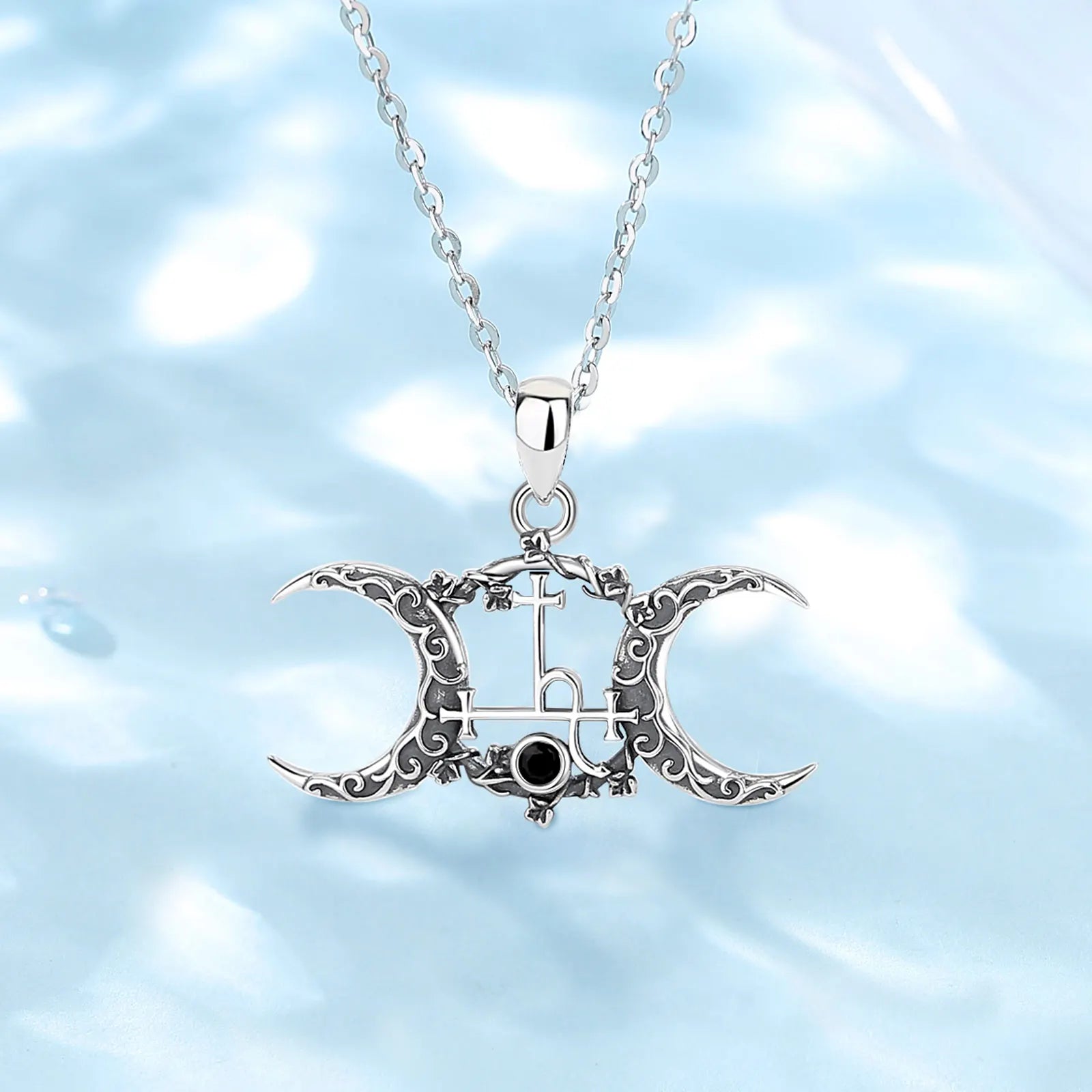 Eudora 925 Sterling Silver Lilith Sigil Necklace Vintage Triple Moon Goddess Amulet Pendant Personality Jewelry Party Gift