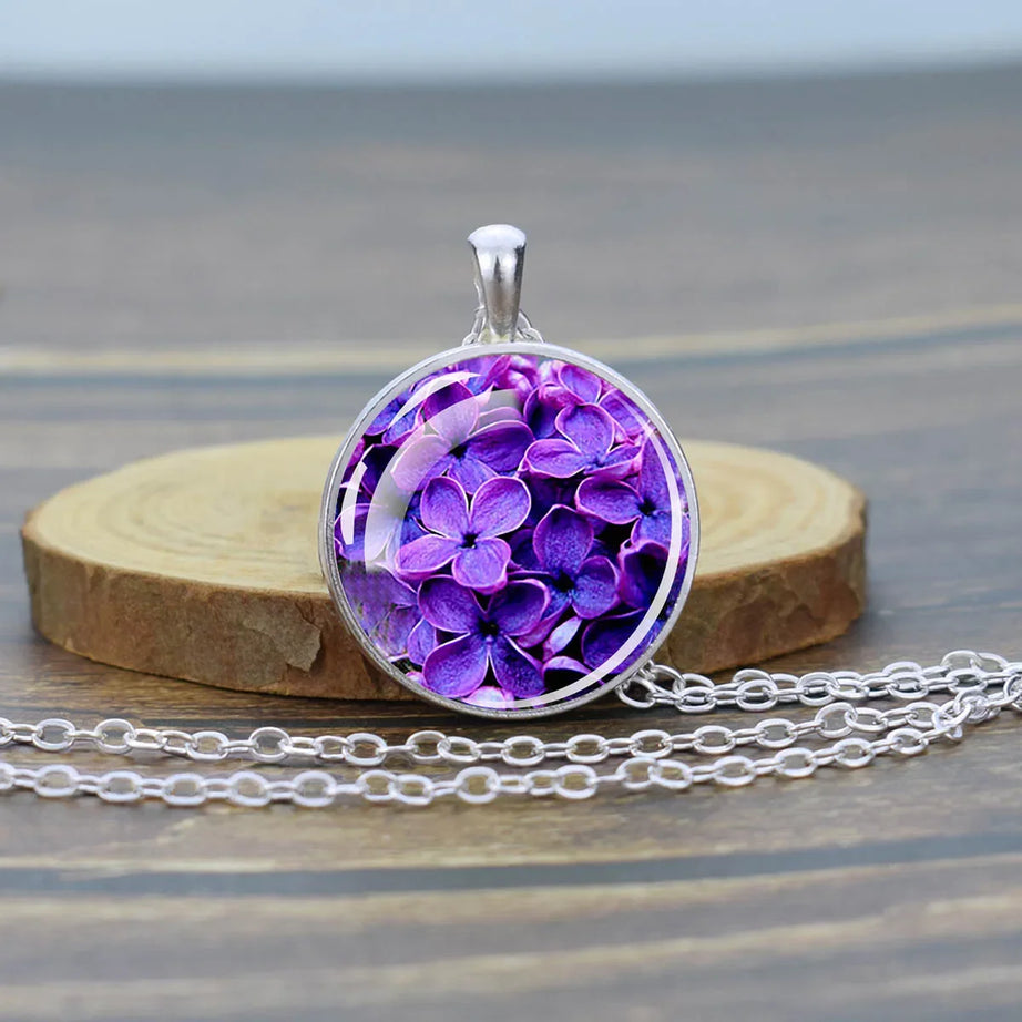 Pressed Flower Glass Pendant, Botanical Boho Nature Necklace