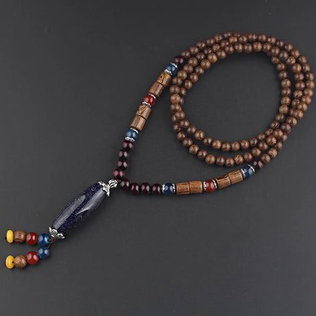 Wood Bead Bodhi Pendant Sweater Chain Necklace Jewelry