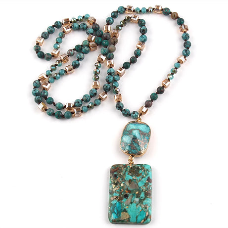RH Fashion Bohemian Jewelry Natural Stones Crystal Stone Knotted Semi Precious Stone Boho Multi Pendant Necklace Women Gift - Charlie Dolly