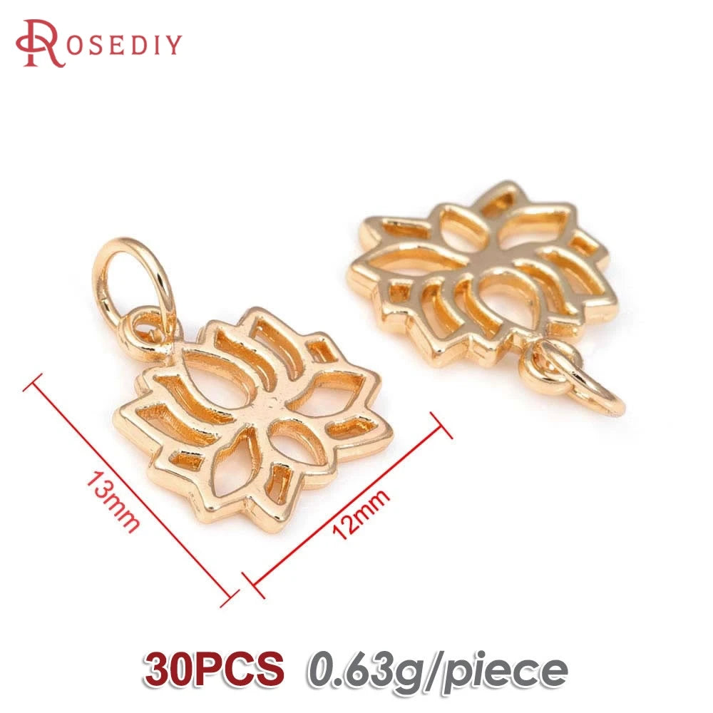 18K الذهب اللون النحاس زهرة اللوتس دلايات المعلقات مستلزمات صناعة المجوهرات القلائد ذاتية الصنع أقراط أساور النتائج اكسسوارات