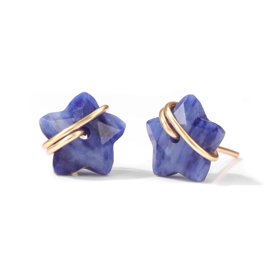 12mm Lapis Lazuli Star Earrings Natural Stone Amethysts Opal Tiger Eye Stone Blue Sodalite Ear Studs For Women Party Jewelry - Charlie Dolly