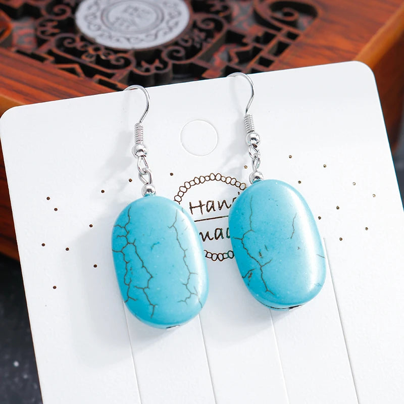Boho Vintage Turquoise Water Drop Stud Earrings for Women Star Heart Flower Tribe Earring Statement Valentine Day Gift Jewelry