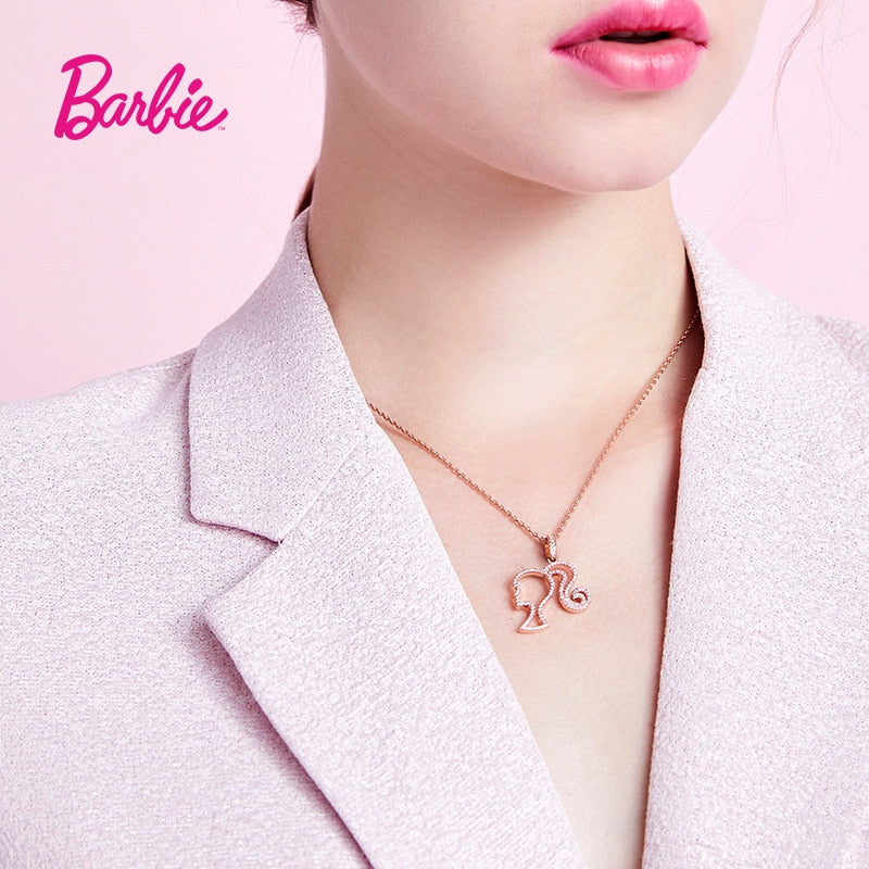 Barbie Necklace Fashion Women Jewelry 925 Sterling Silver Hollow Necklace Anime Y2K Girls Niche Light Luxury Clavicle Chain Gift
