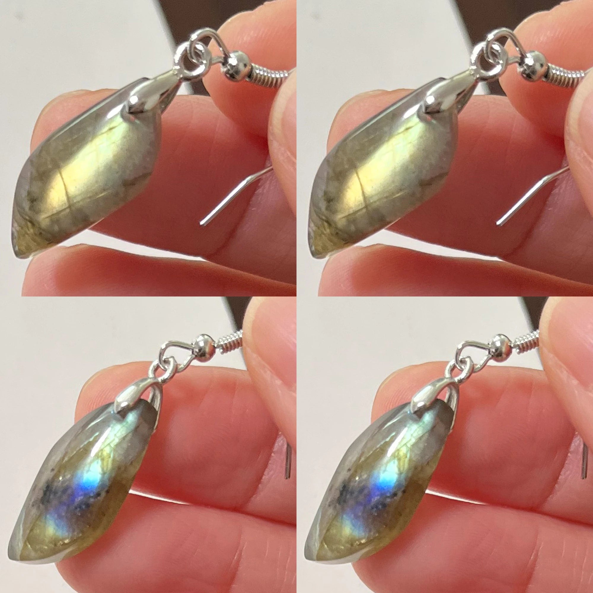 Women Men Irregular Shape Bead Natural Stone Blue Labradorite Earrings