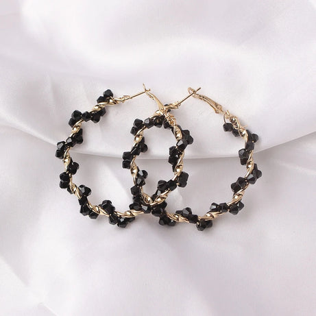 Black Leaf Pearl Crystal Long Earrings Jewelry