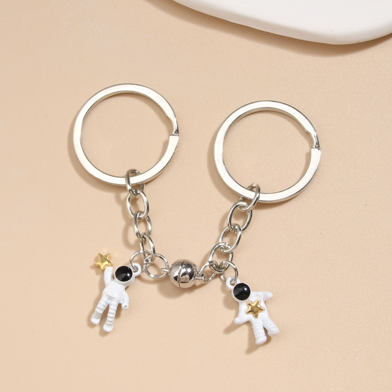 Design Keychain Astronaut Star Magnetic Button Key Ring Spaceman Key chains For Couple Friend Gifts DIY Handmade Jewelry - Charlie Dolly